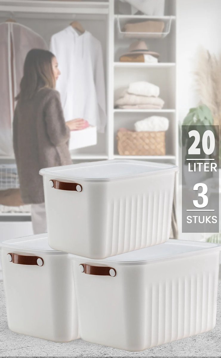 Tobeyz 20L BPA-Free Stackable Storage Bins with Lids - White 3-Pack