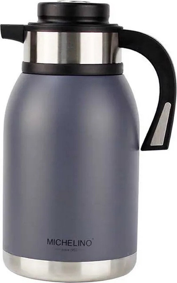 Michelino 54539 Premium 2-Liter Thermos Flask - Double-Wall Insulated Beverage Dispenser & Coffee/Tea Pot in Elegant Grey for Superior Temperature Retention