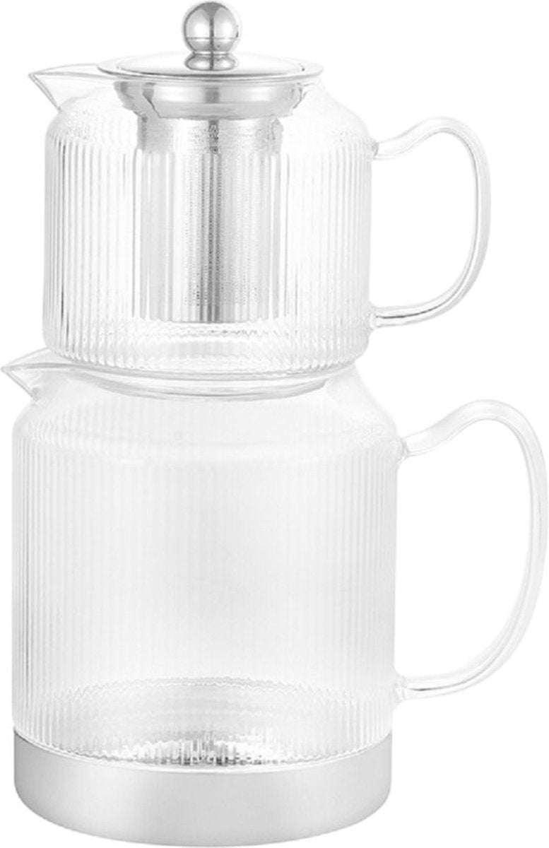 Schäfer Harmonie Glass Teapot Set - 600ml & 1.5L Dishwasher Safe with Stainless Steel Base, Suitable for All Stove Types