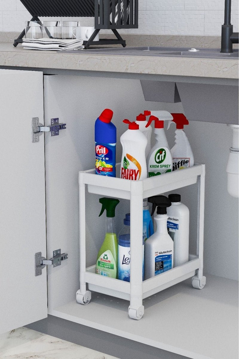 Tobeyz White Kitchen Sink Cabinet Organizer - Premium Two-Layer Sliding Drawer System with Anti-Slip Technology, Spice Rack Functionality for Complete Kitchen Storage Solutions