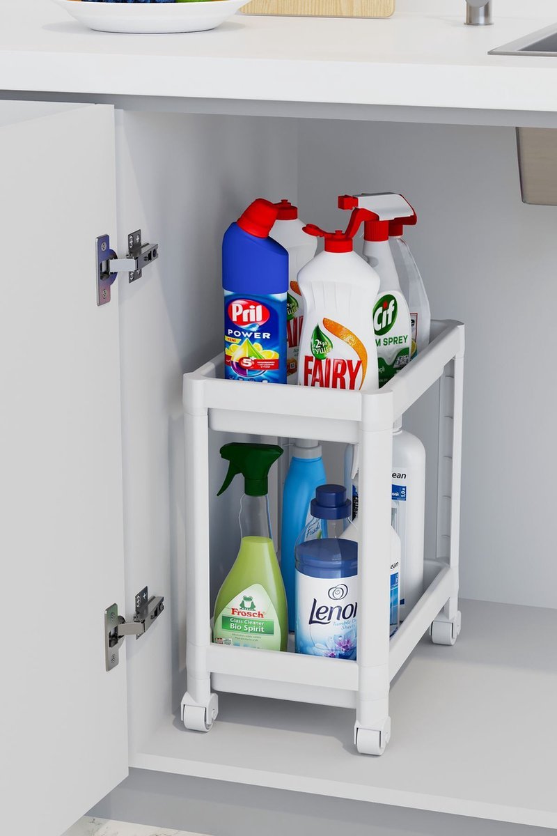 Tobeyz White Kitchen Sink Cabinet Organizer - Premium Two-Layer Sliding Drawer System with Anti-Slip Technology, Spice Rack Functionality for Complete Kitchen Storage Solutions