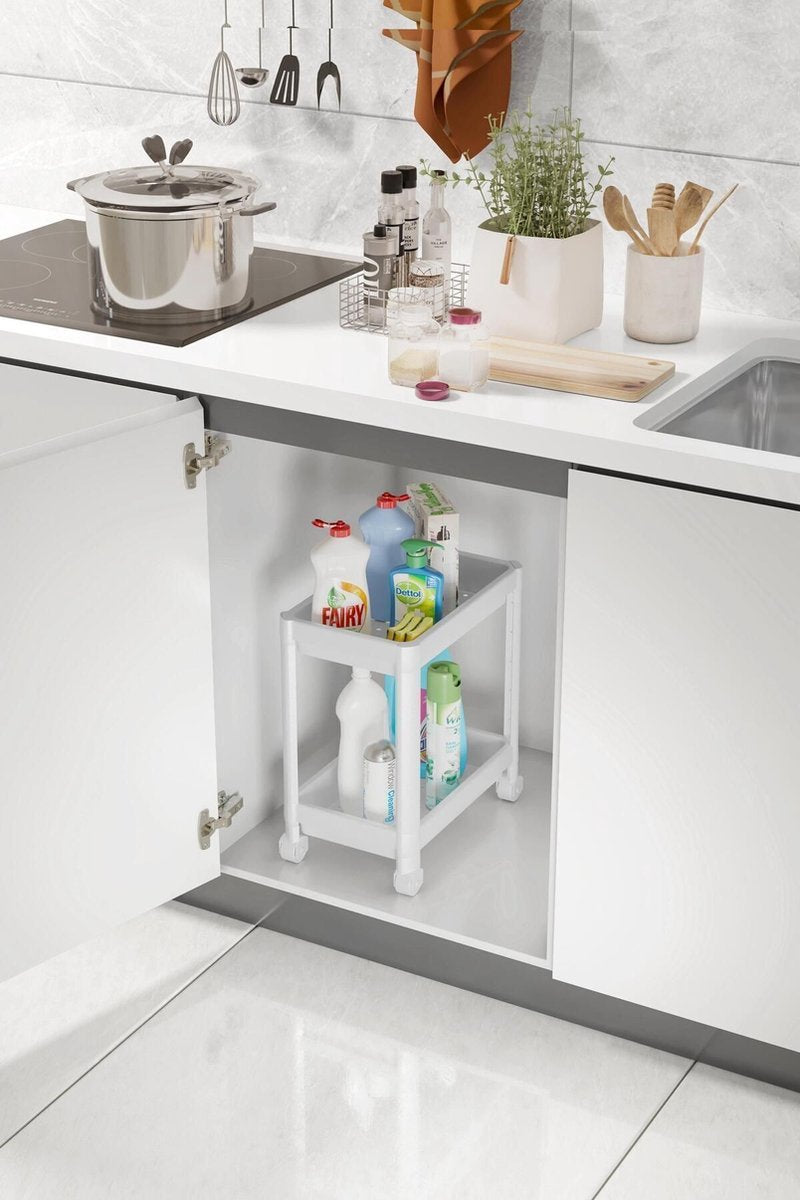 Tobeyz White Kitchen Sink Cabinet Organizer - Premium Two-Layer Sliding Drawer System with Anti-Slip Technology, Spice Rack Functionality for Complete Kitchen Storage Solutions