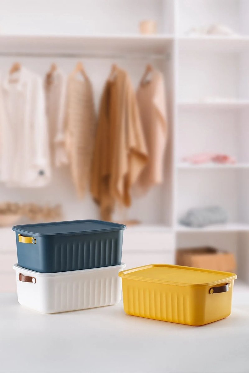 Tobeyz 10L Storage Box with Lid - BPA-Free Plastic Organizer Container - Stackable & Nestable Design - Perfect for Bathroom, Kitchen & Toy Storage - Available in Yellow, Navy & White