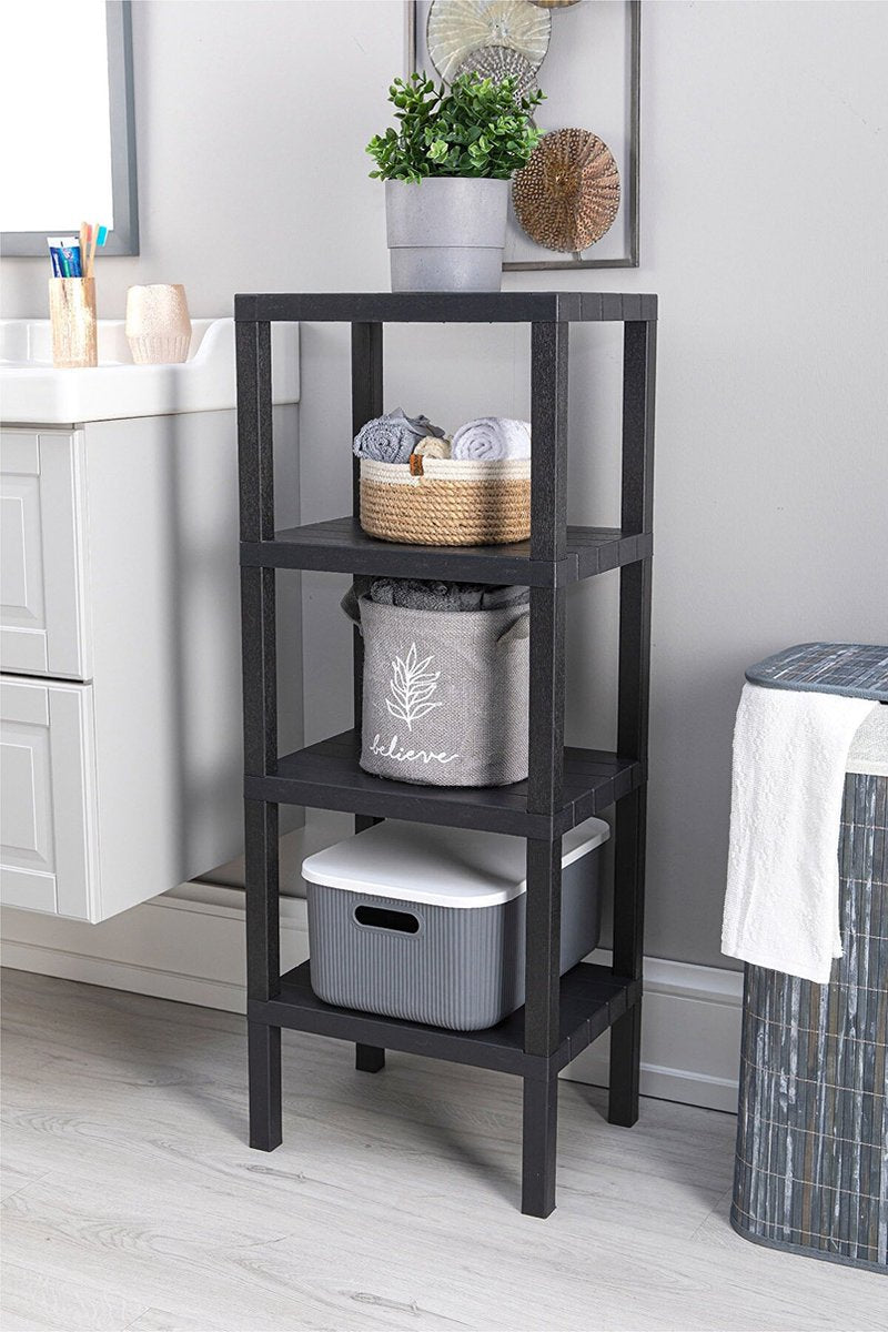 Premium 4-Tier Standing Storage Rack 38x33x100cm - Black BPA-Free Multi-Purpose Bathroom and Kitchen Organization System for Sophisticated Space Solutions and Modern Storage Design