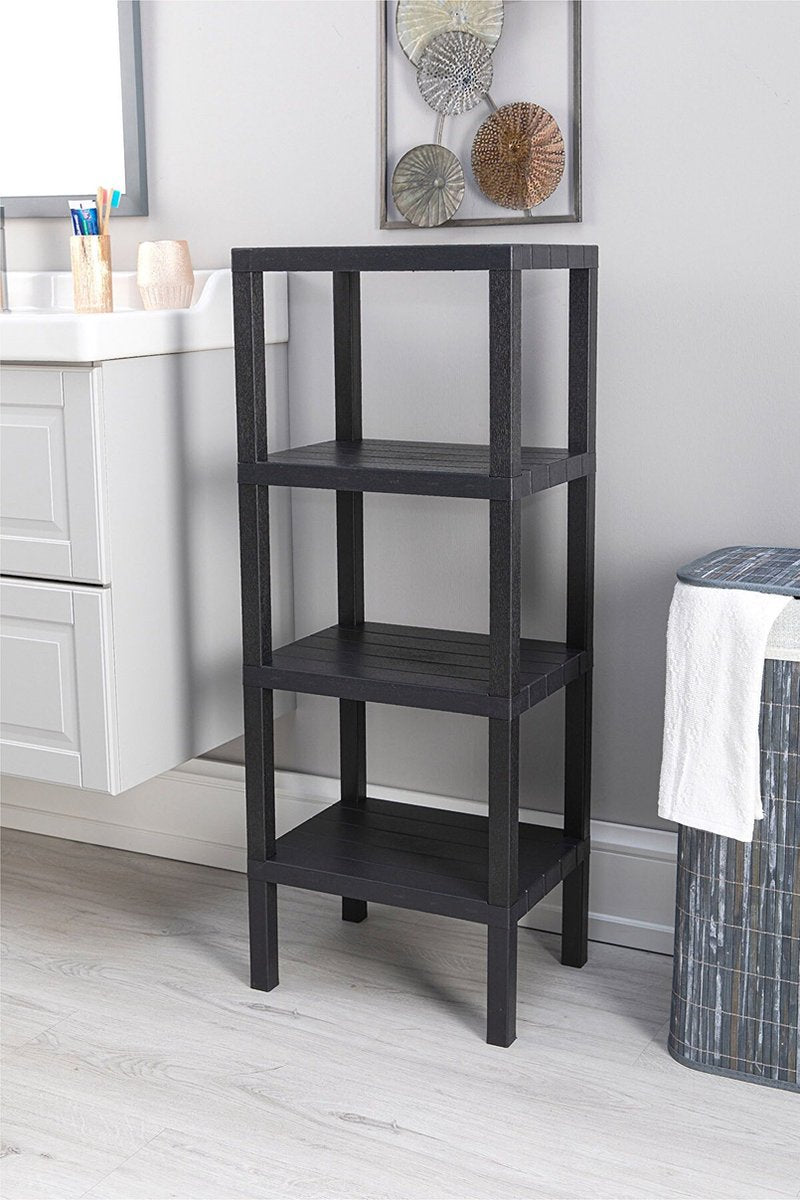 Premium 4-Tier Standing Storage Rack 38x33x100cm - Black BPA-Free Multi-Purpose Bathroom and Kitchen Organization System for Sophisticated Space Solutions and Modern Storage Design