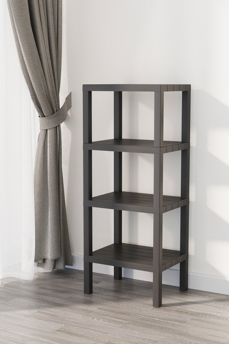 TOBEYZ Premium 4-Tier Standing Storage Rack Black - BPA-Free Multi-Purpose Bathroom Kitchen Organizer Shelf System