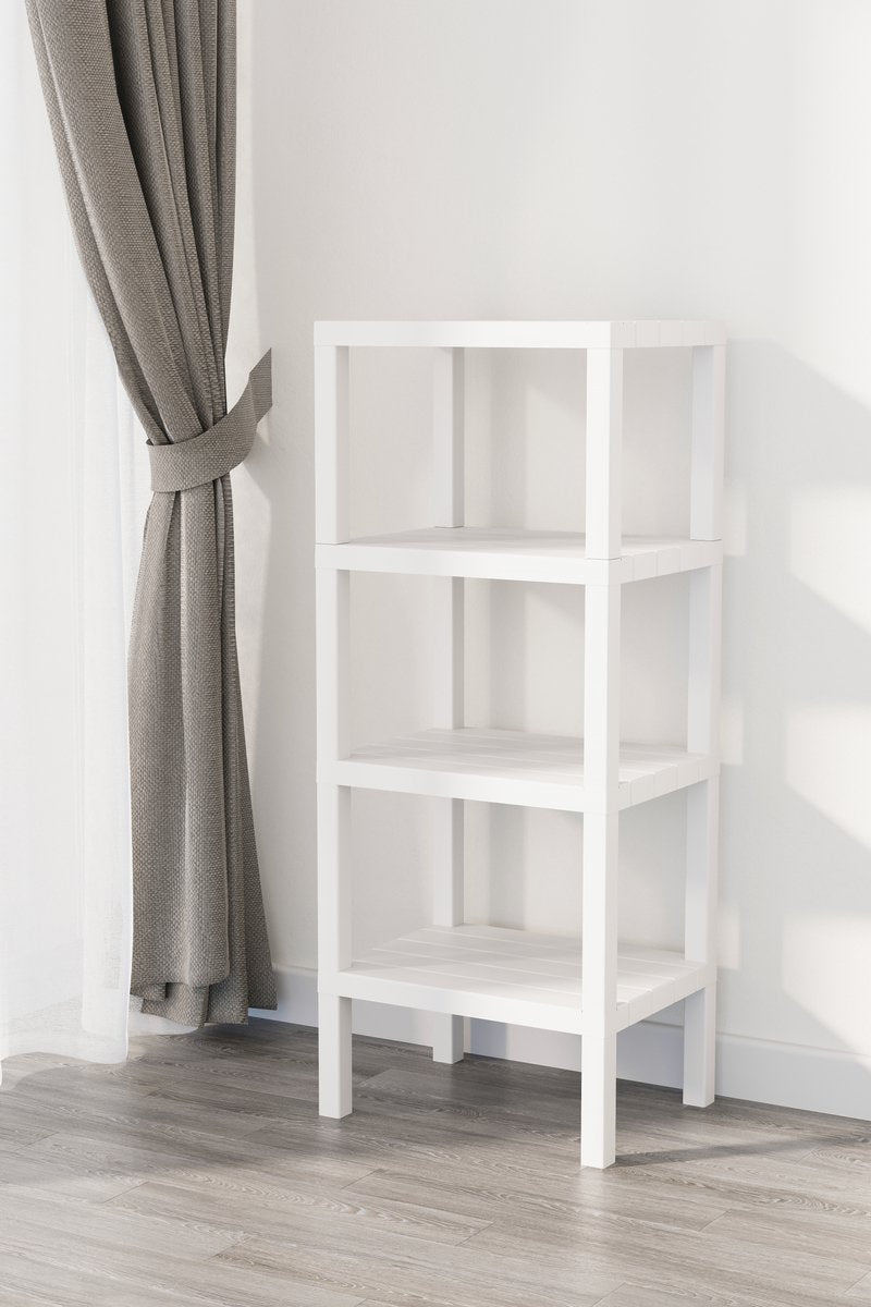 TOBEYZ Premium 4-Tier Standing Storage Rack White - BPA-Free Multi-Purpose Bathroom Kitchen Organizer Shelf System