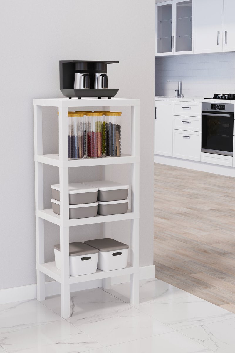 TOBEYZ Premium 4-Tier Standing Storage Rack White - BPA-Free Multi-Purpose Bathroom Kitchen Organizer Shelf System