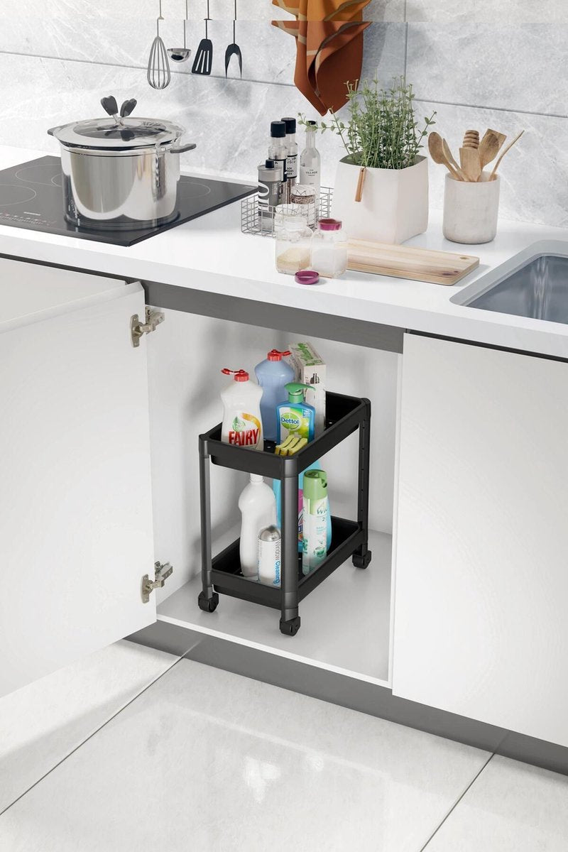 Tobeyz Kitchen Organizers - Under Sink Cabinet Organizer Black Anthracite, Two-Tier Spice Rack & Bathroom Organizer with Sliding Drawers