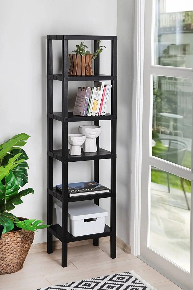 Bathroom Rack Storage Shelf Standing 6 Tiers Kitchen Rack Black BPA Free - Premium Storage Solution