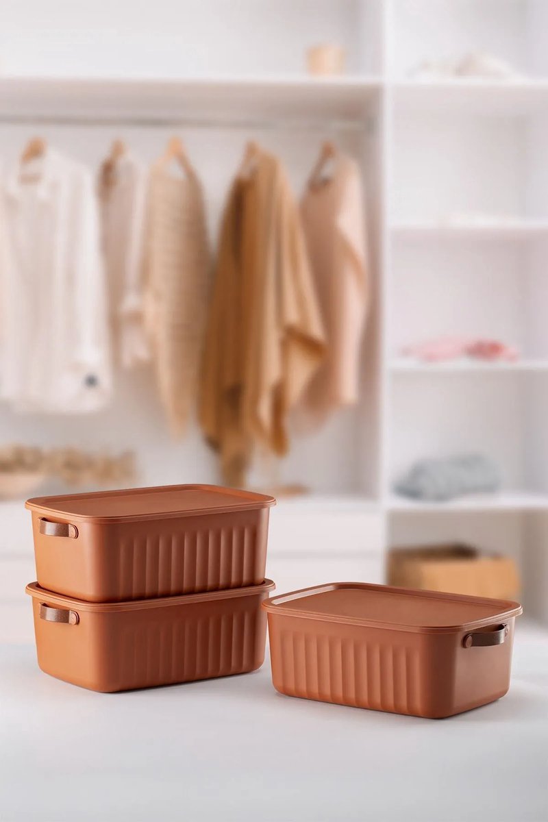Tobeyz 3-Pack 10L Multi-Purpose Organizer Boxes with Lids - Brick Red Decorative Storage Containers