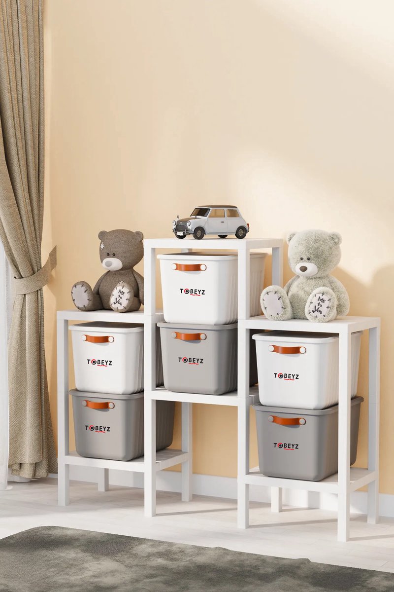 TOBEYZ Storage Box 6-Tier System 6x15L Stackable Nestable White Grey Bathroom Kitchen
