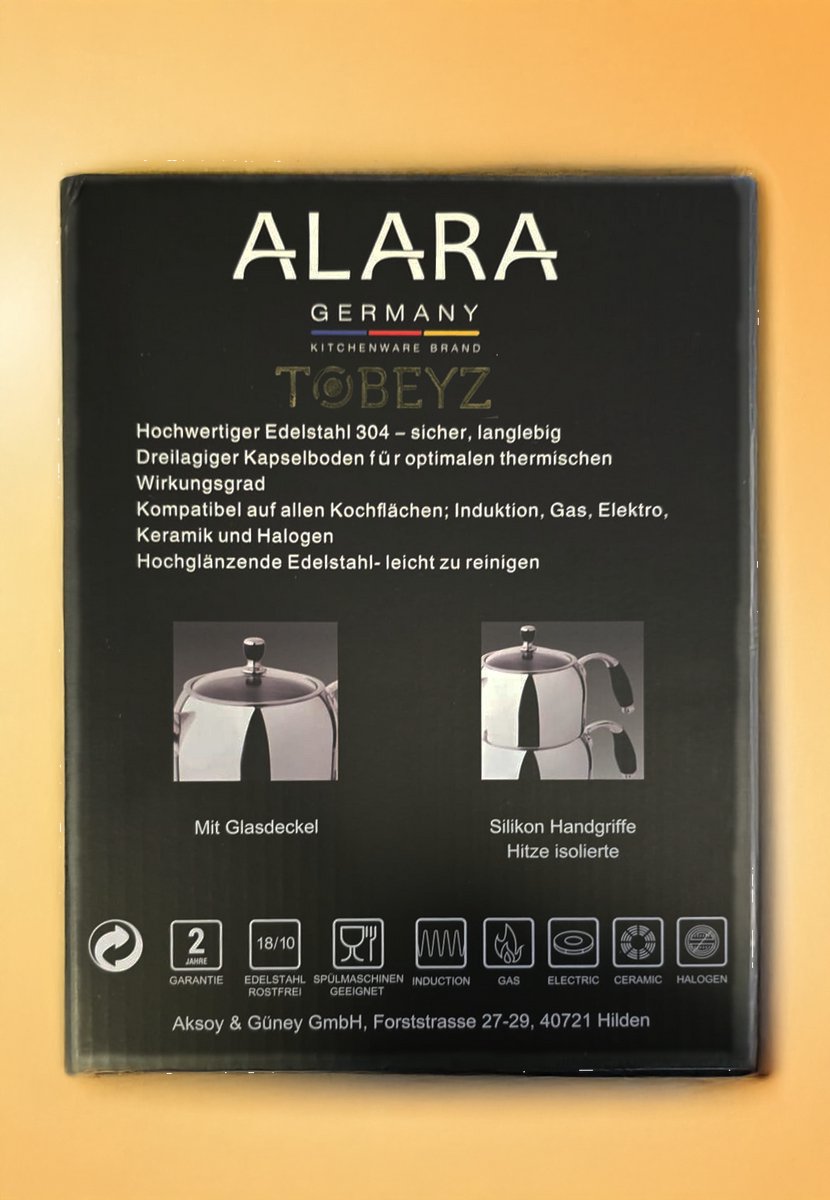 Tobeyz Alara Stainless Steel Teapot - Premium 4L Dual-Chamber Tea Set with Solar Base Technology