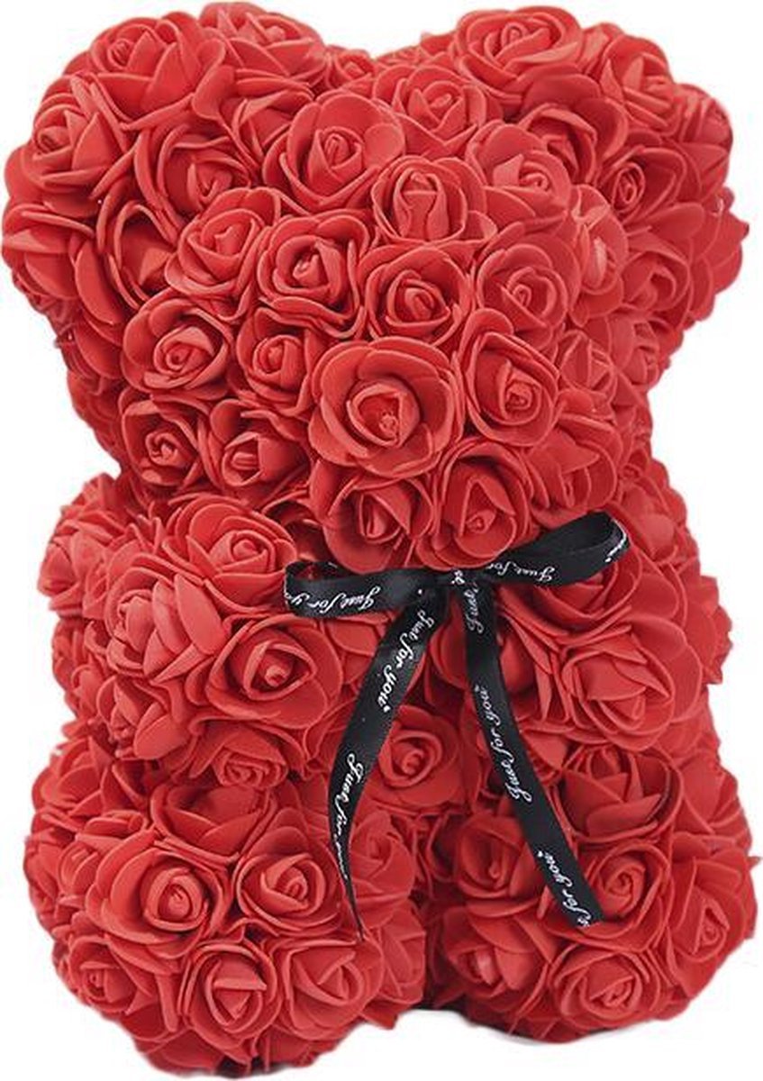 Red Roses Bear 25cm Including Luxury Gift Box Handmade Artificial Rose Teddy Bear Forever Love Gift