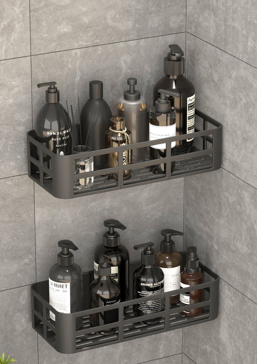 Tobeyz Shower Rack Black 2-Piece - No Drill Bathroom Wall Organizer