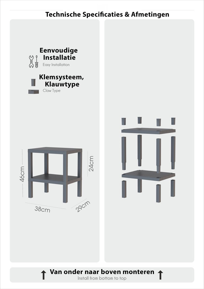 TOBEYZ Storage Rack - Bathroom Shelf Standing 2 Levels Black Kitchen Storage Rack BPA-Free