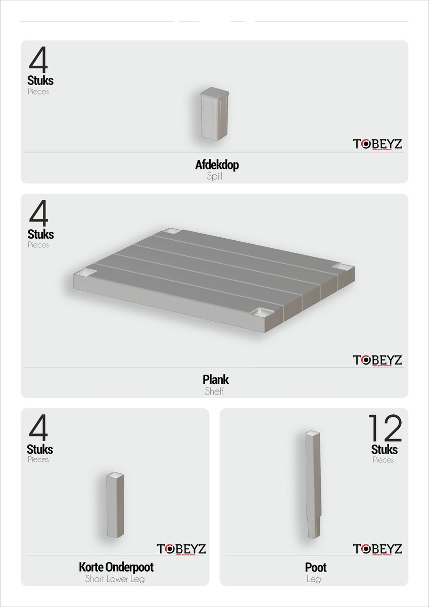 TOBEYZ Premium 4-Tier Standing Storage Rack Grey - BPA-Free Multi-Purpose Bathroom Kitchen Organizer Shelf System