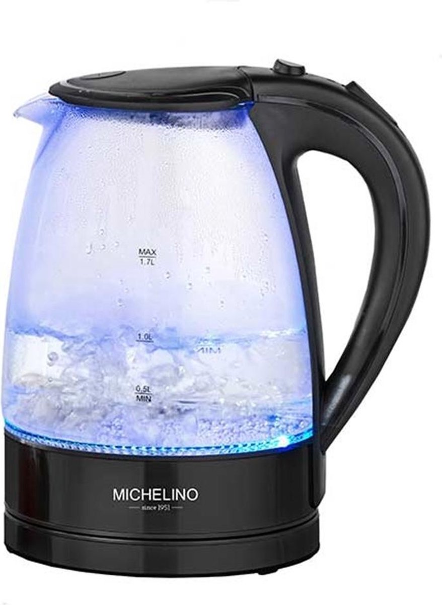 Yiltex Electric Kettle 1.7 Liter Glass Stainless Steel LED Lighting Water Kettles Black