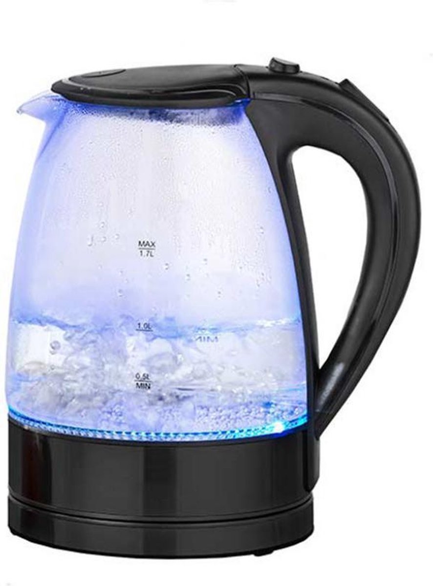 Yiltex Electric Kettle 1.7 Liter Glass Stainless Steel LED Lighting Water Kettles Black