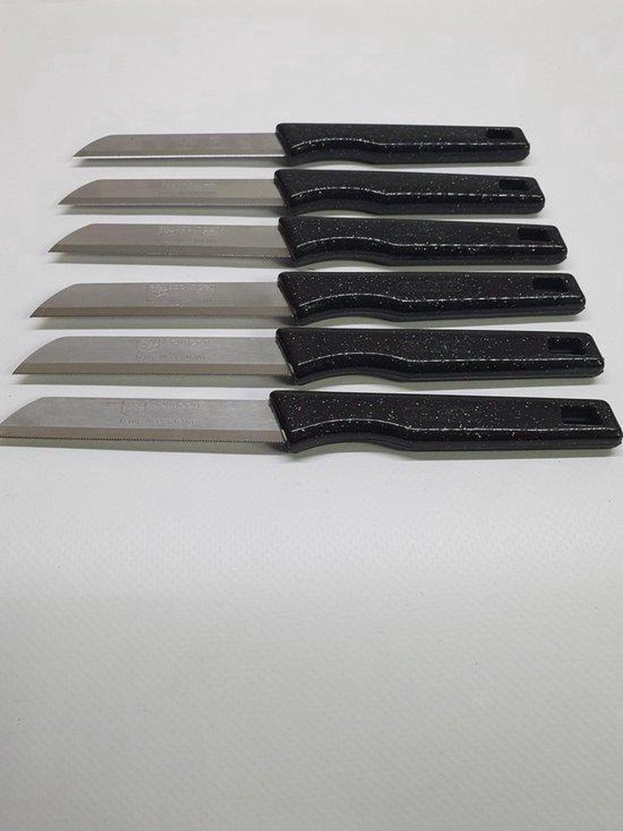 Solingen Paring Knife Set with Serrated Edge - Ultra Sharp Black with Glitter, Set of 6 Pieces, Premium German Kitchen Knife Collection