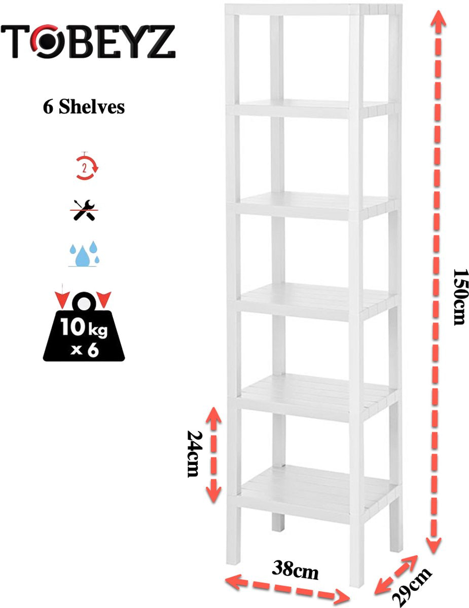 TOBEYZ Storage Box 6-Tier System 6x15L Stackable Nestable White Grey Bathroom Kitchen