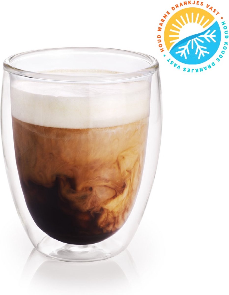 Premium 6-Piece Double-Walled Coffee Glasses Set 350ml - Borosilicate Glass Cappuccino Latte Thermal Insulated Drinking Glasses