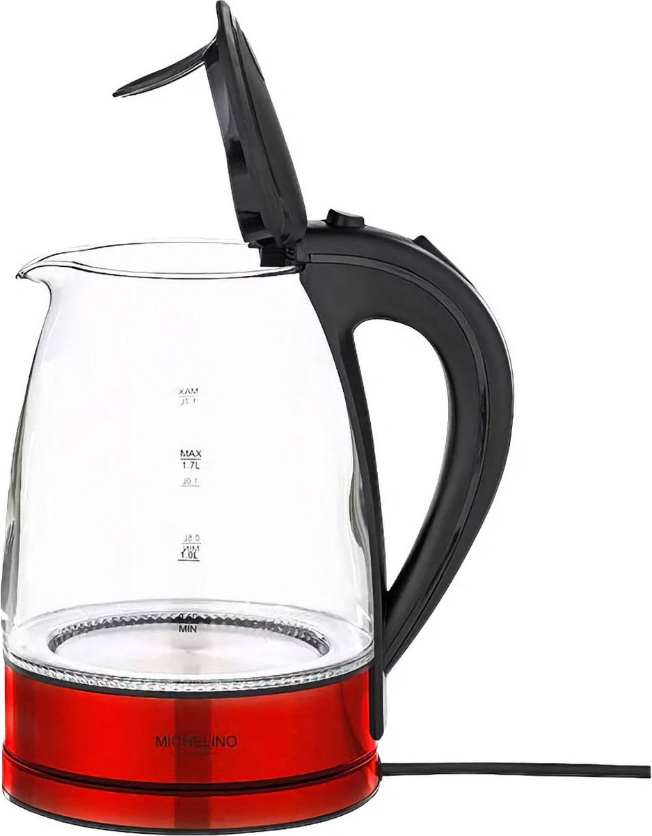 Premium Michelino 74318 Electric Kettle 1.7L - Stainless Steel 2200W High-Power Water Boiler with Modern Black & Red Design for Fast Boiling & Daily Kitchen Use