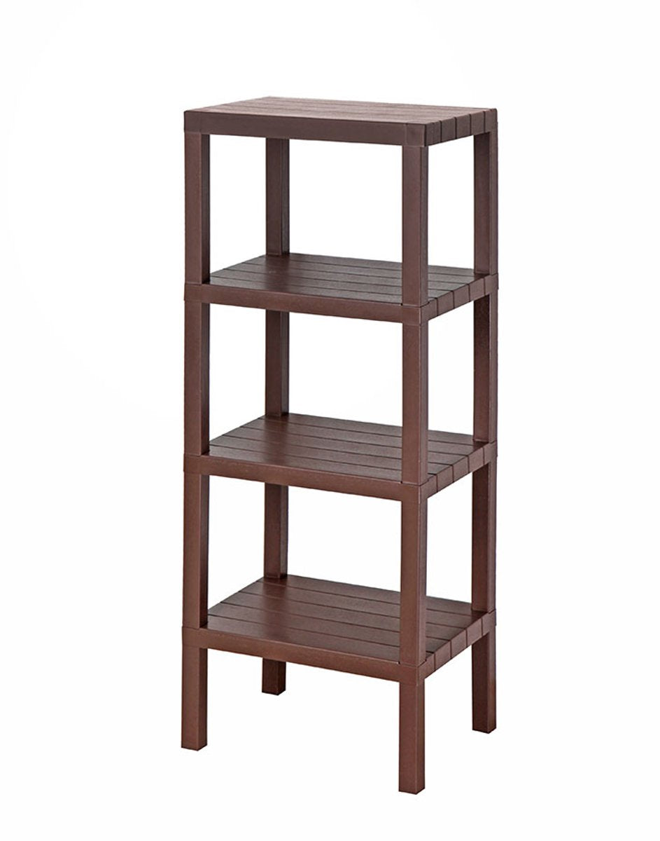 TOBEYZ Premium 4-Tier Standing Storage Rack - Brown Bathroom & Kitchen Organizer Shelf, BPA-Free Multi-Level Storage Solution for Space-Saving Organization