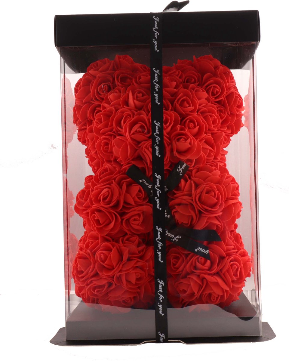 Premium Zeymem Light Red Rose Bear 25cm - Romantic Artificial Flower Teddy Bear with Luxury Gift Box for Valentine's Day, Mother's Day & Special Occasions