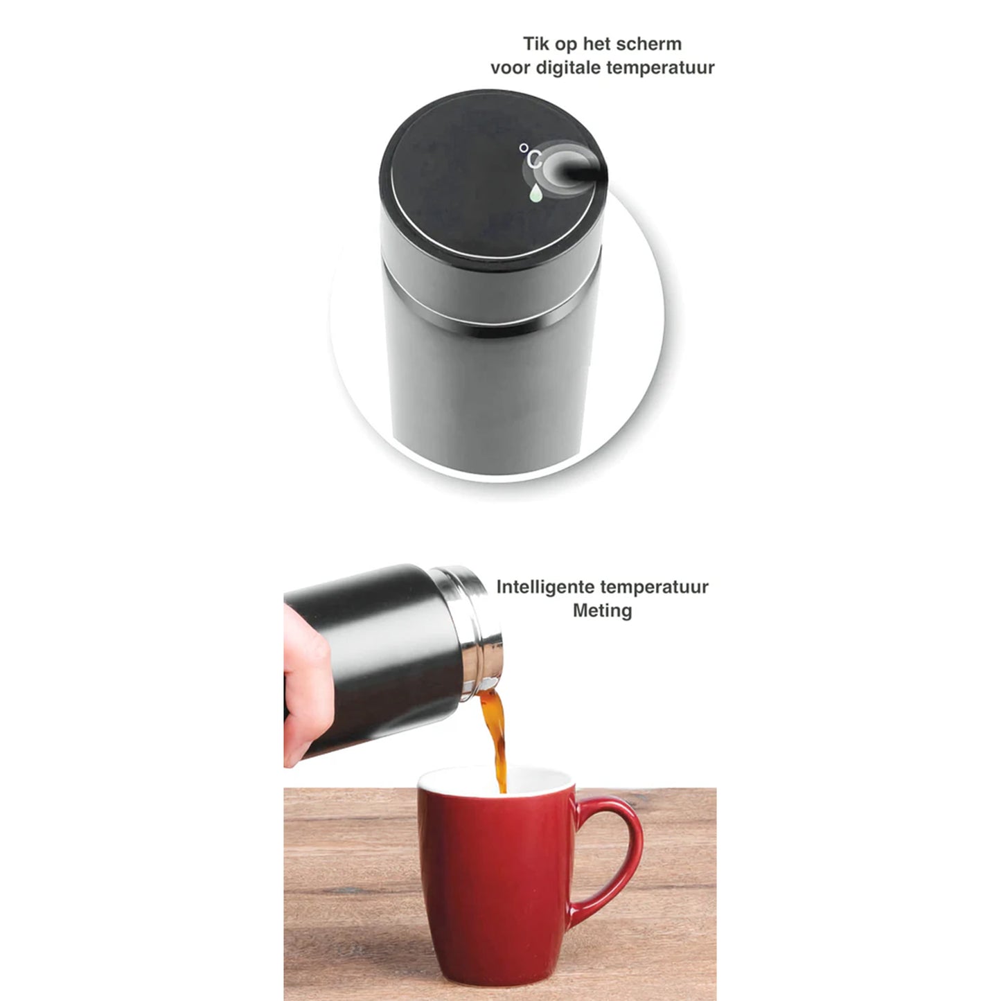 Electrox Digital Thermos with Temperature Display - Grey LED Smart 480ml