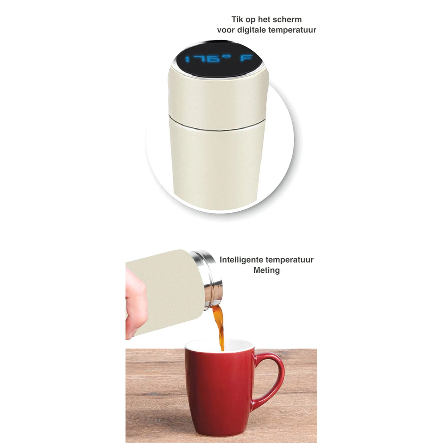 Electrox Digital Thermos with Temperature Display - Grey LED Smart 480ml