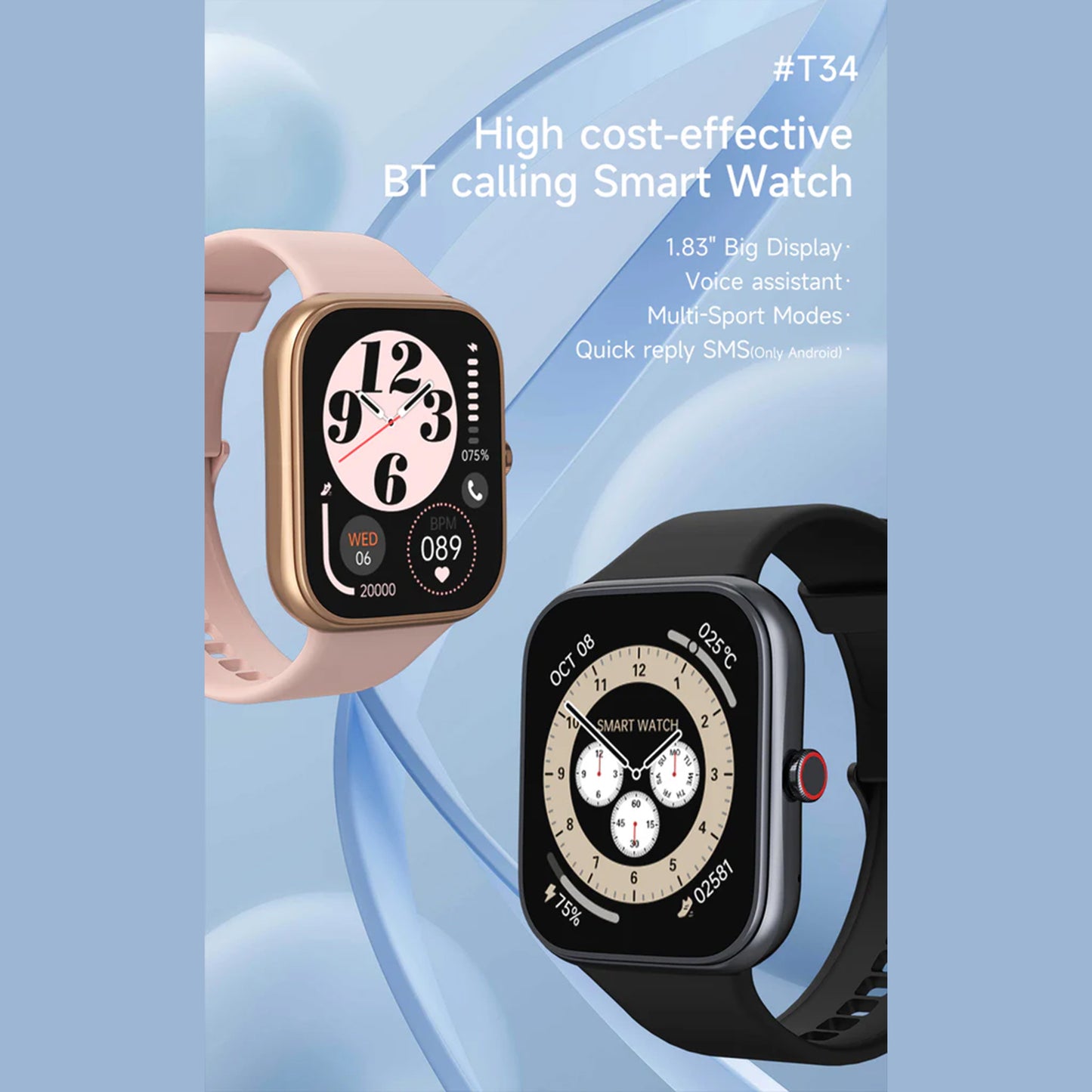 Electrox Smartwatch with Sports Functions - Fitness Tracker Voice Assistant T34F