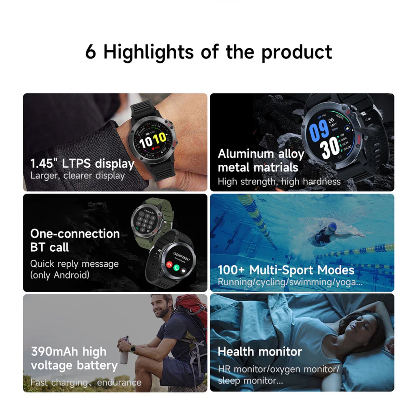 Electrox Smartwatch with Sports Functions - Round Black Fitness Tracker T35