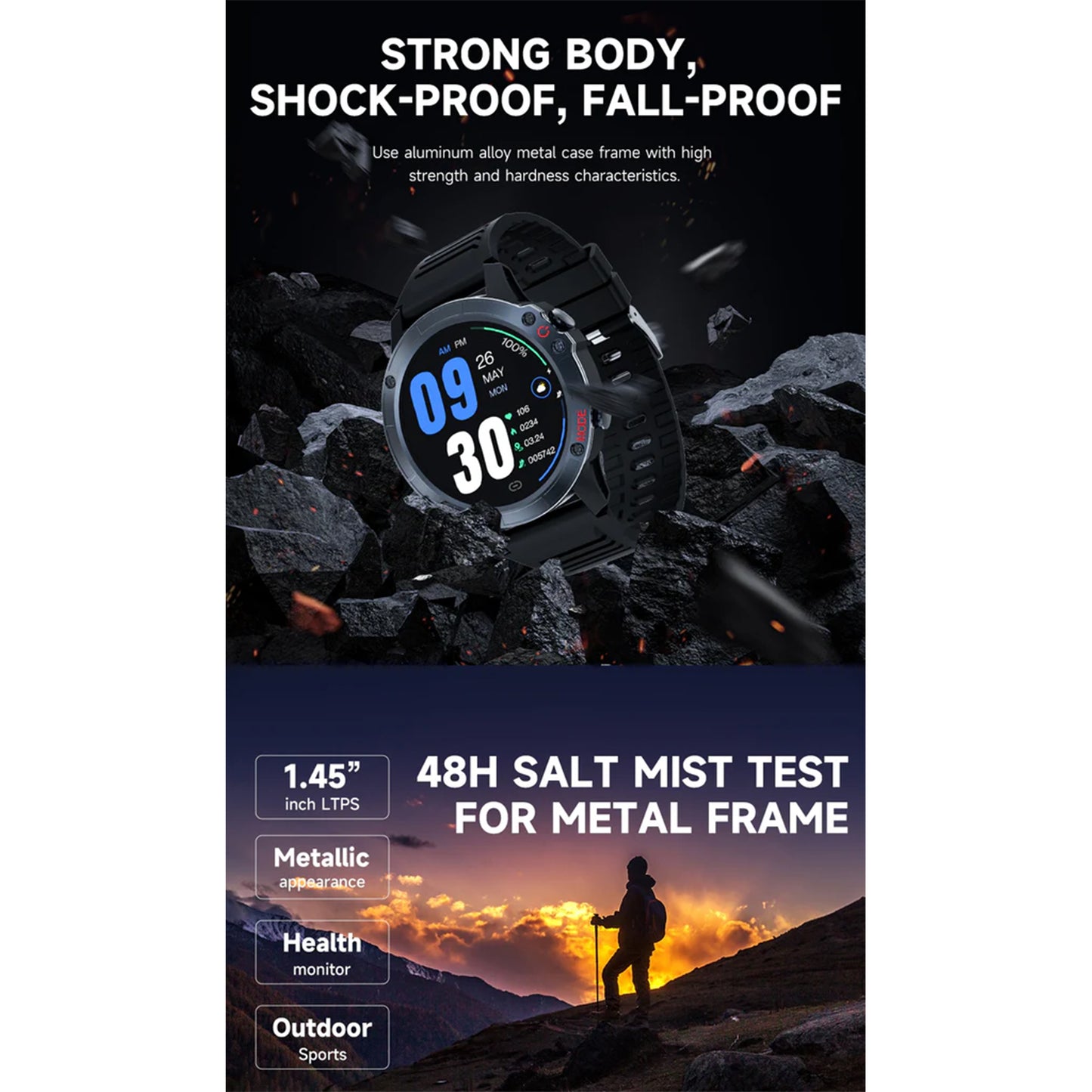 Electrox Smartwatch with Sports Functions - Round Black Fitness Tracker T35