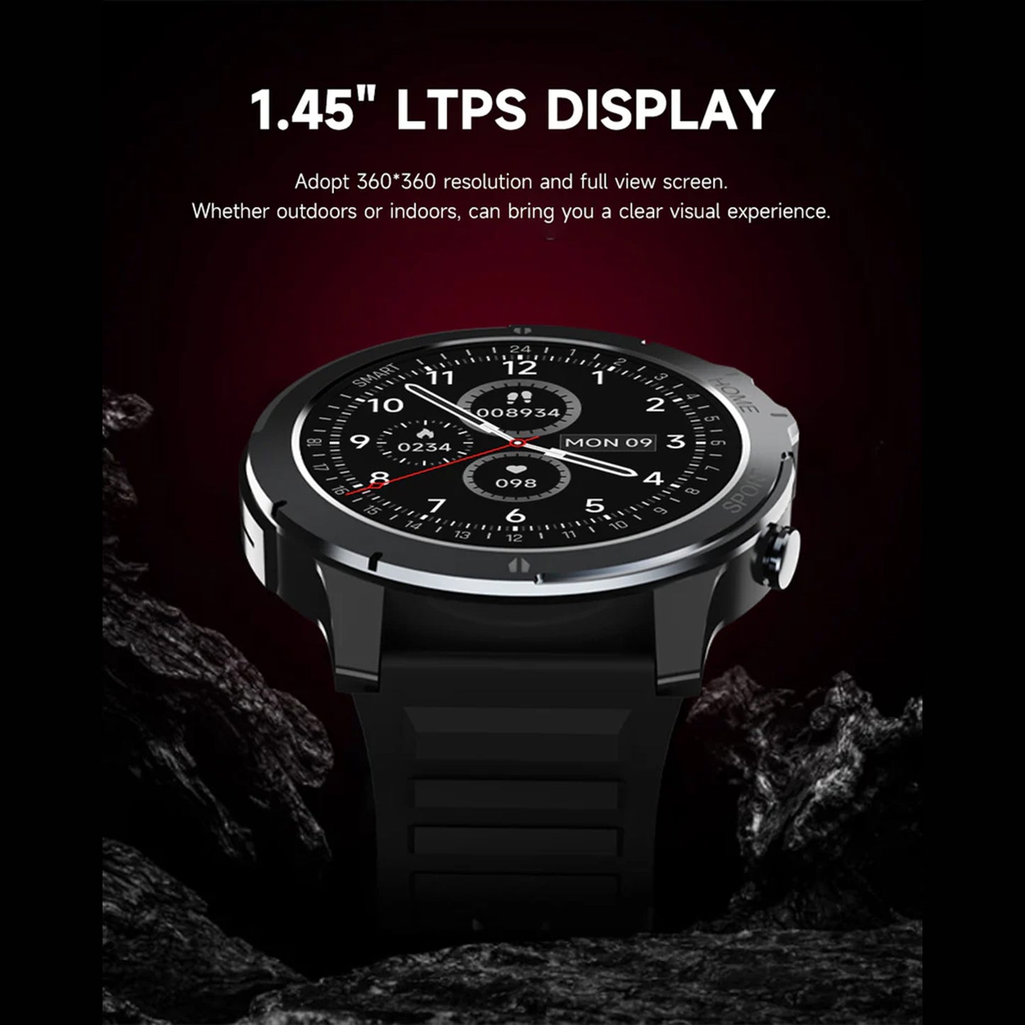 Electrox Smartwatch with Sports Functions - Round Black Fitness Tracker T35