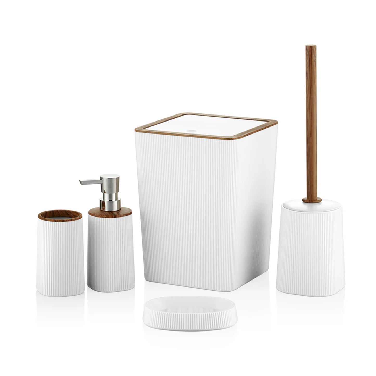 Brown Bathroom Accessories 5-Piece Set - Soap Dispenser Toothbrush Organizer