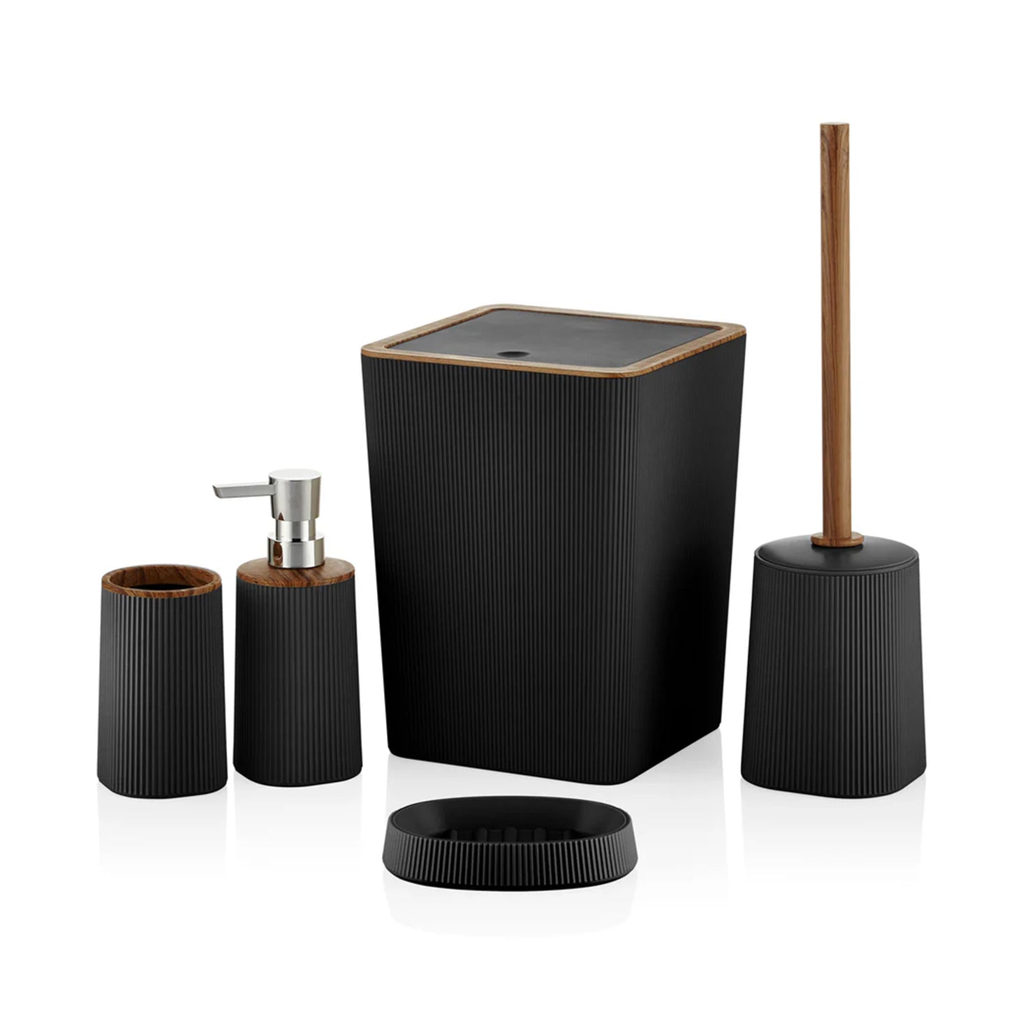 Brown Bathroom Accessories 5-Piece Set - Soap Dispenser Toothbrush Organizer