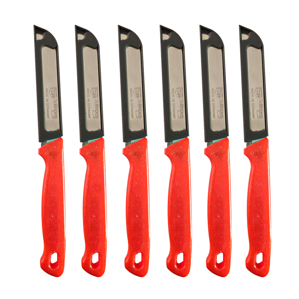 Solingen Kartelmes - Groente- en Tomatenmes met Kartel - RVS - 18,5 cm met "Blade Cover" - Ergonomisch Handvat - 6 stuks