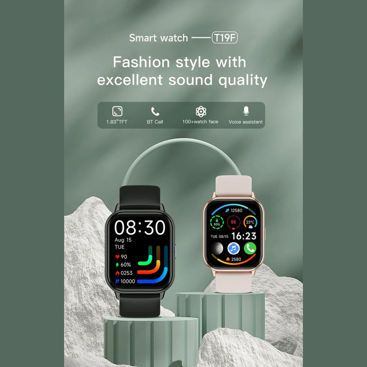 Electrox Smartwatch with Sports Functions - AI Assisted Black T19F