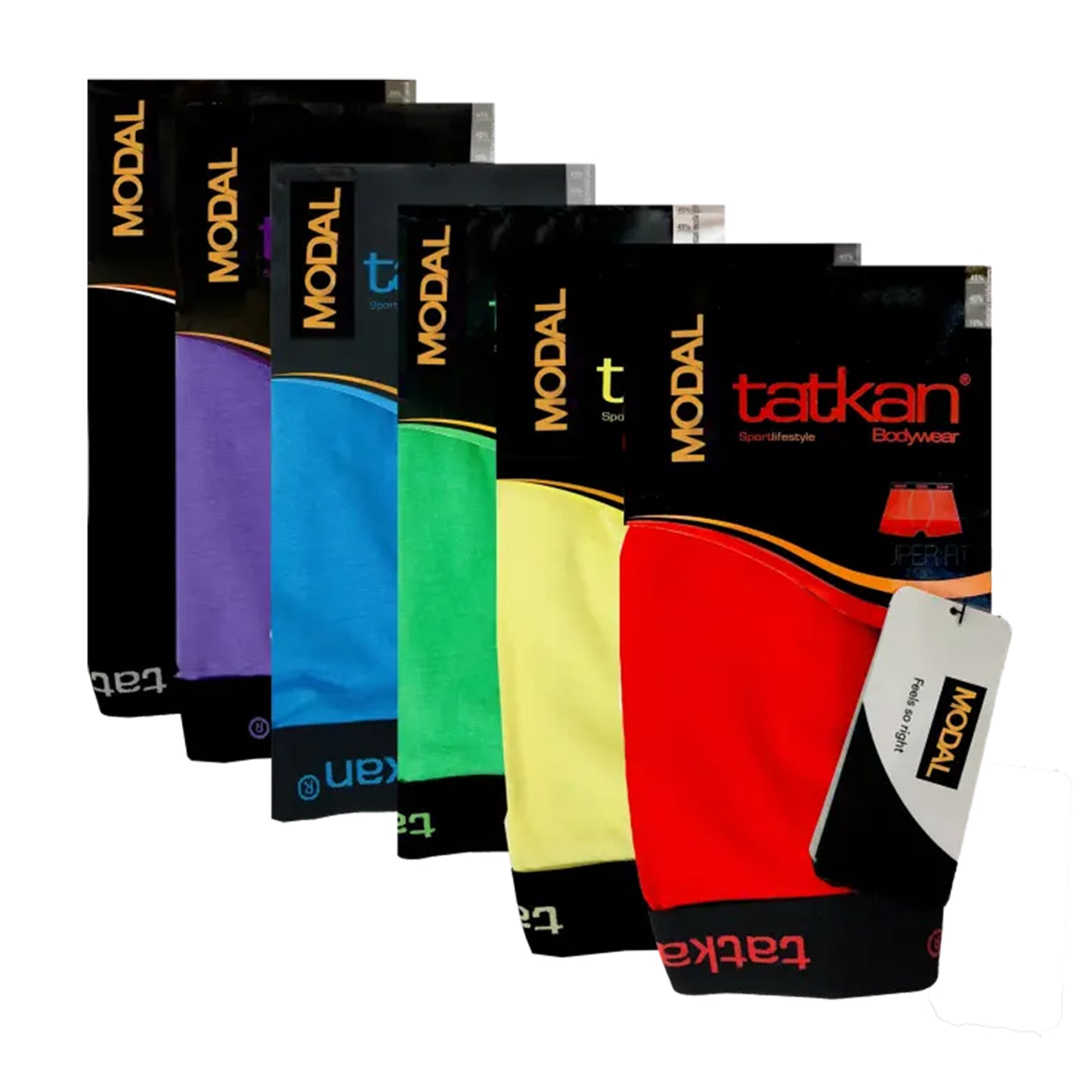 Men's Boxer Shorts 6-Pack Modal - Black Purple Red Turquoise Green Yellow