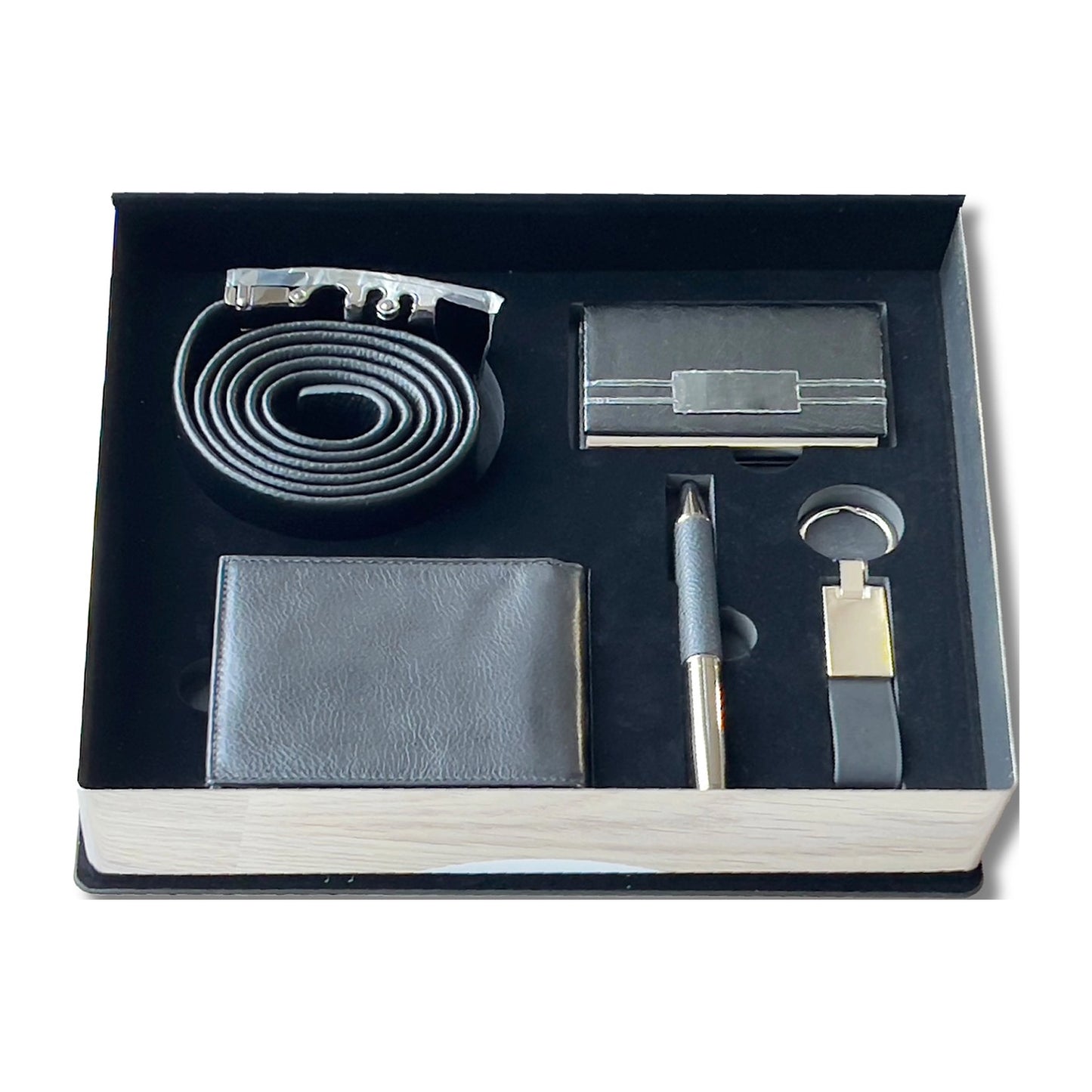 Black Leather Wallet Set - 5-Piece Father's Day Gift Set