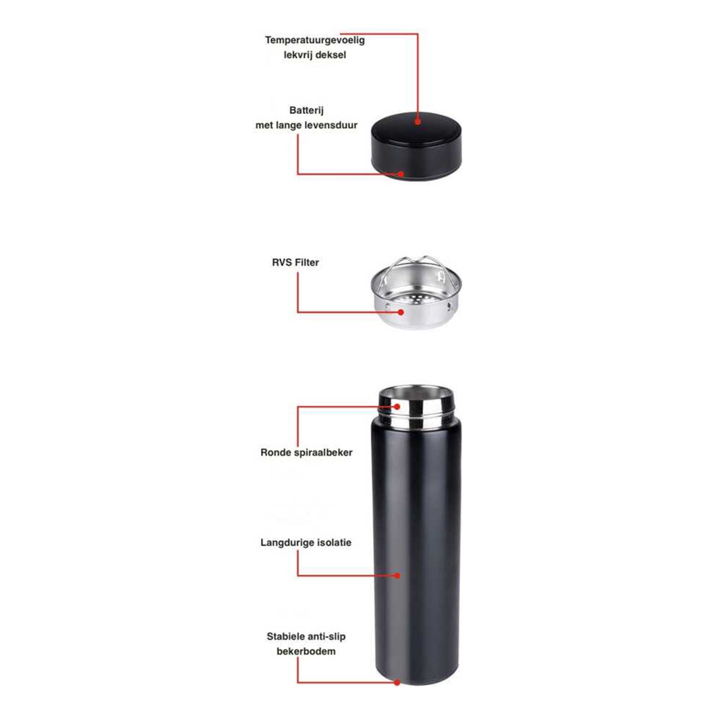 Electrox Digital Thermos with Temperature Display LED - Smart 480ml 12hr-Blue