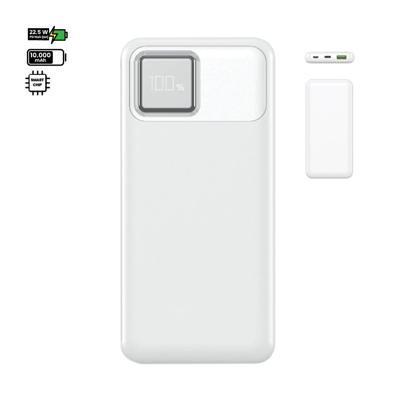 10,000mAh Compact Power Bank 22.5W Fast Charging - LCD Display Black & White