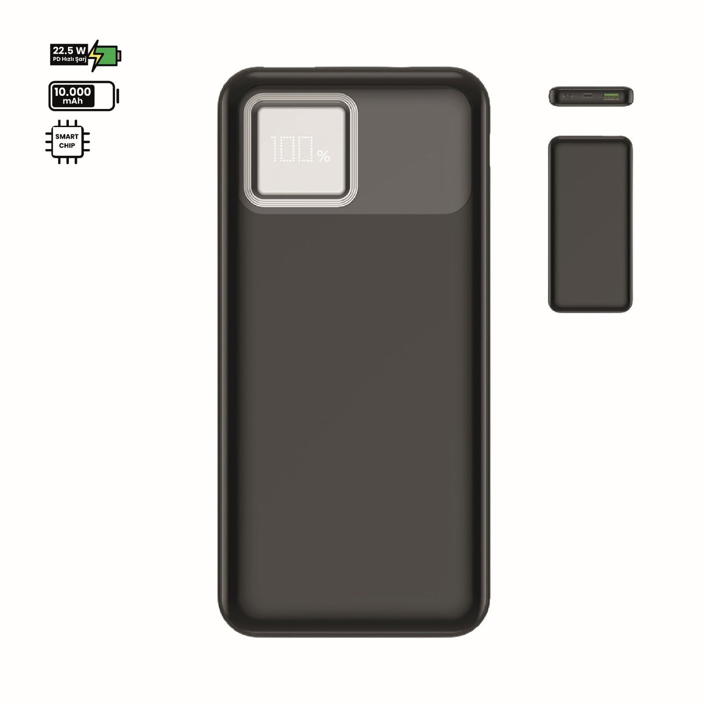 10,000mAh Compact Power Bank 22.5W Fast Charging - LCD Display Black & White