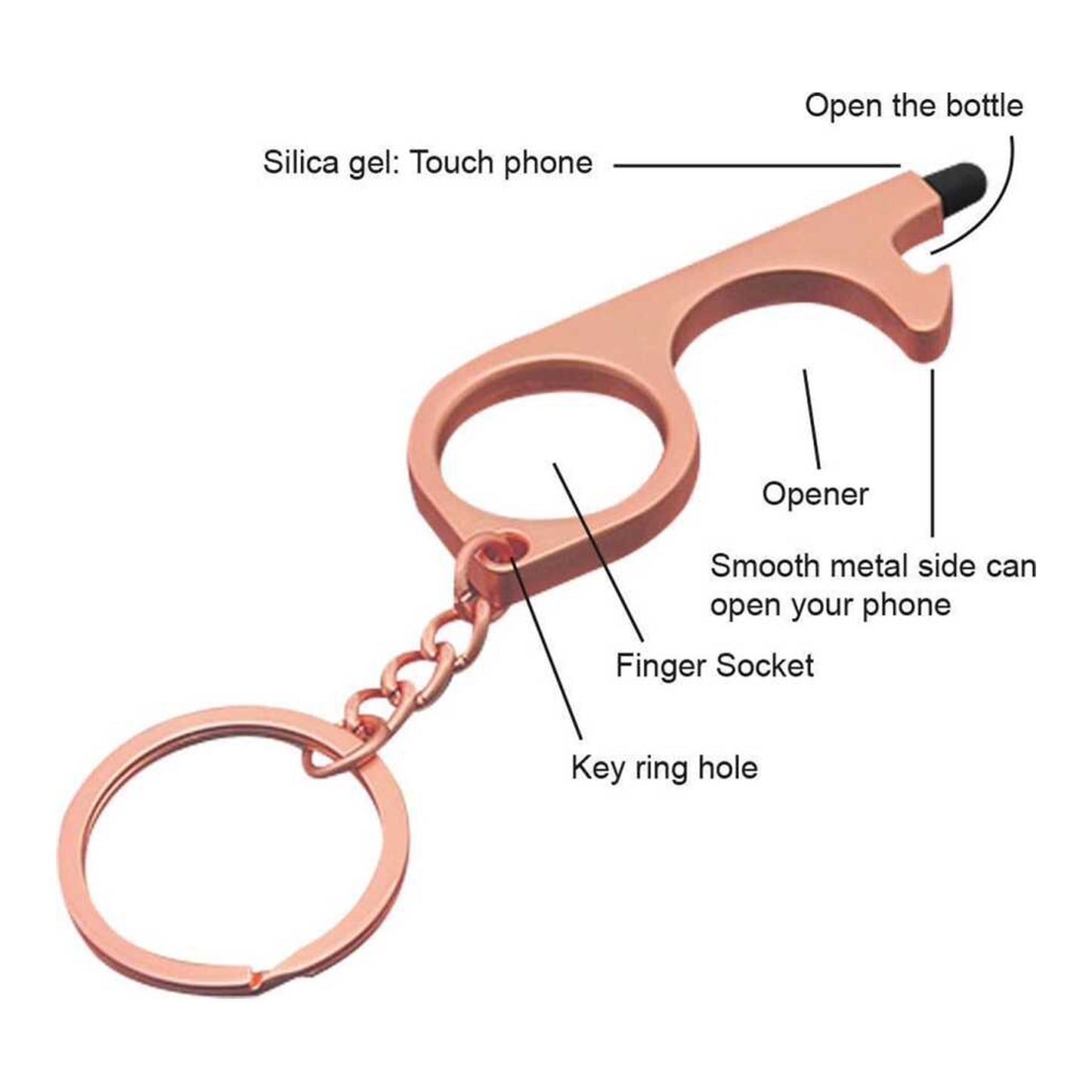 Promohigh No Touch Keychain with Cap - 3-Pack Touchscreen Friendly