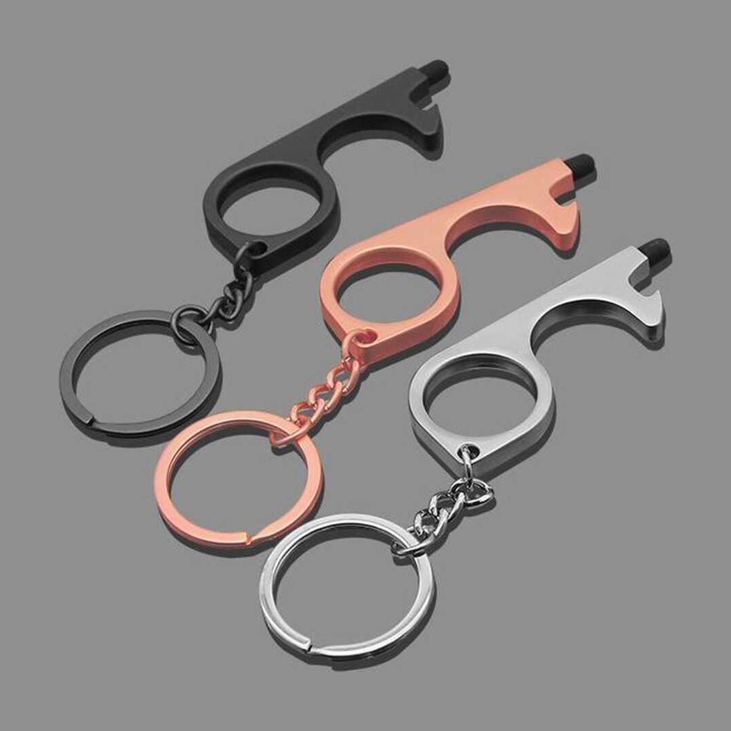 Promohigh No Touch Keychain with Cap - 3-Pack Touchscreen Friendly