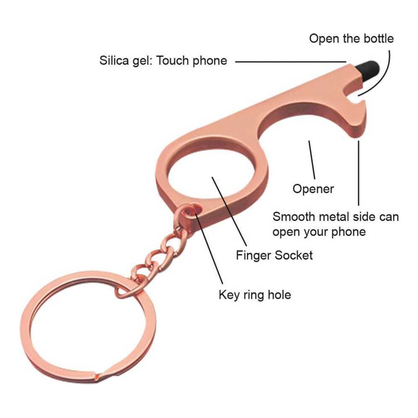 Promohigh No Touch Keychain 3-Pack Rose - Touchscreen Friendly Tool