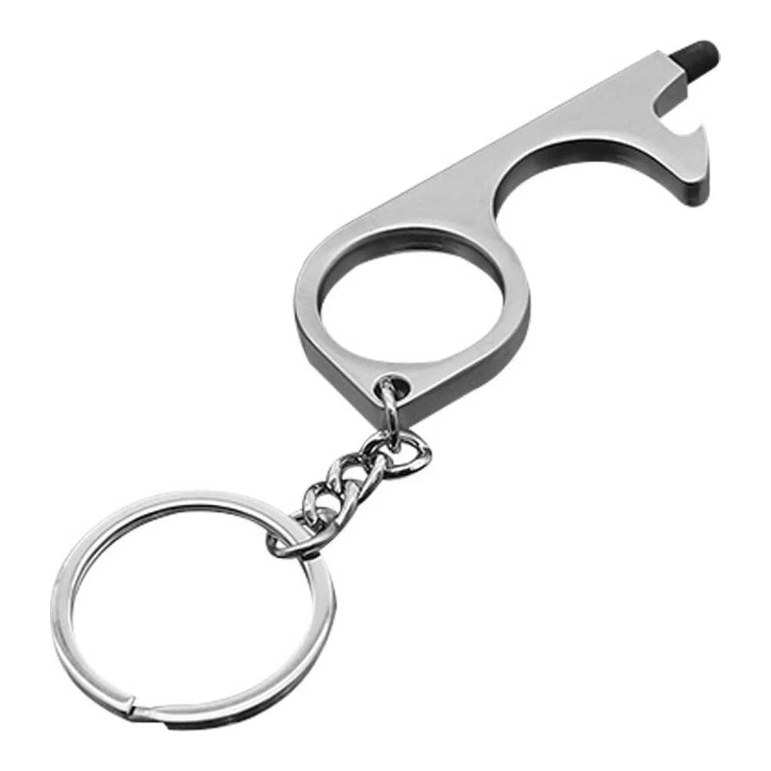 Promohigh Schlüsselanhänger/Flaschenöffner – Silber| Kontaktloser Schlüssel | Keine Touch-Taste | Kein Kontakt, Hände weg | Touchscreen freundlich | Handiges Werkzeug | Multifunktionsgerät | Ohne Anfahrt öffnen | Hände frei