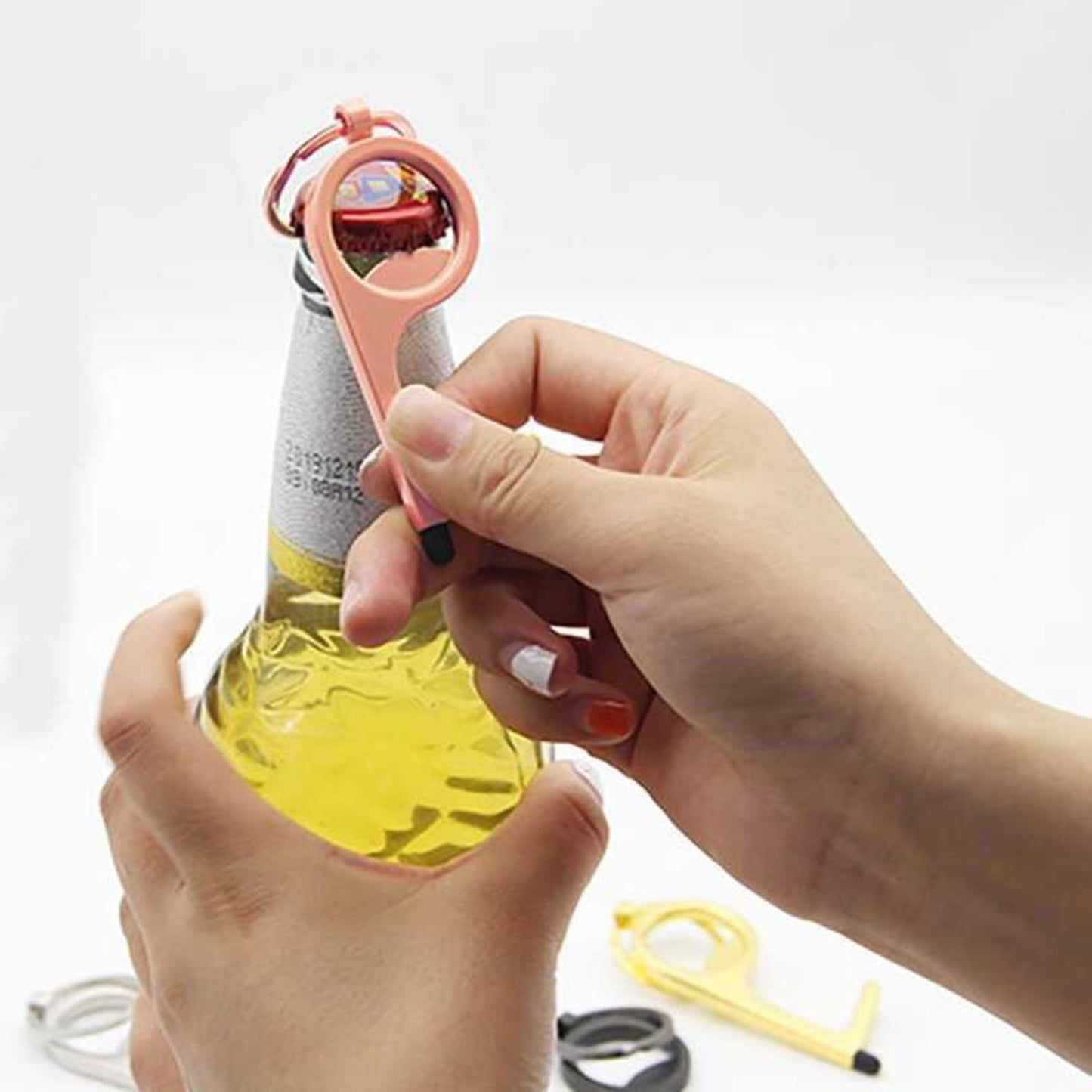 Promohigh No Touch Keychain - Silver Touchscreen Friendly Tool