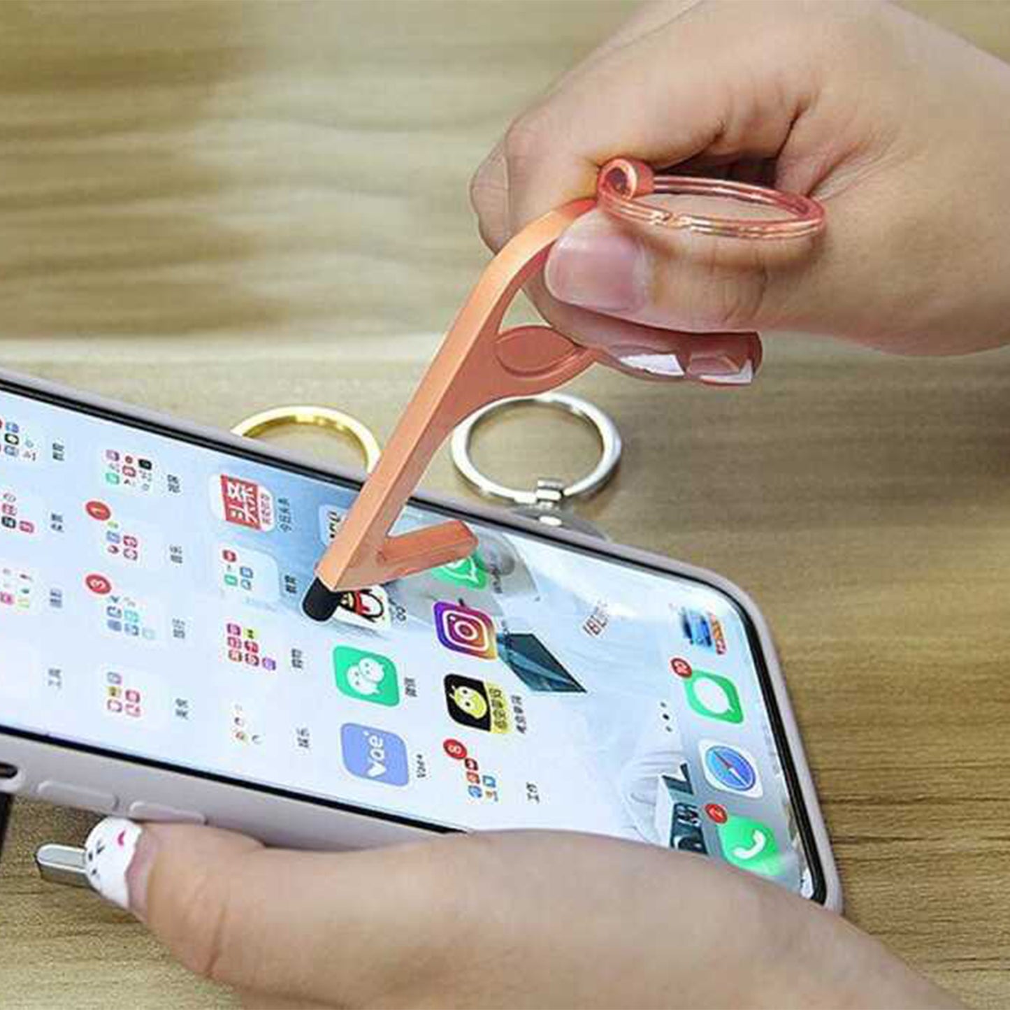 Promohigh No Touch Keychain Bronze - Touchscreen Friendly Tool